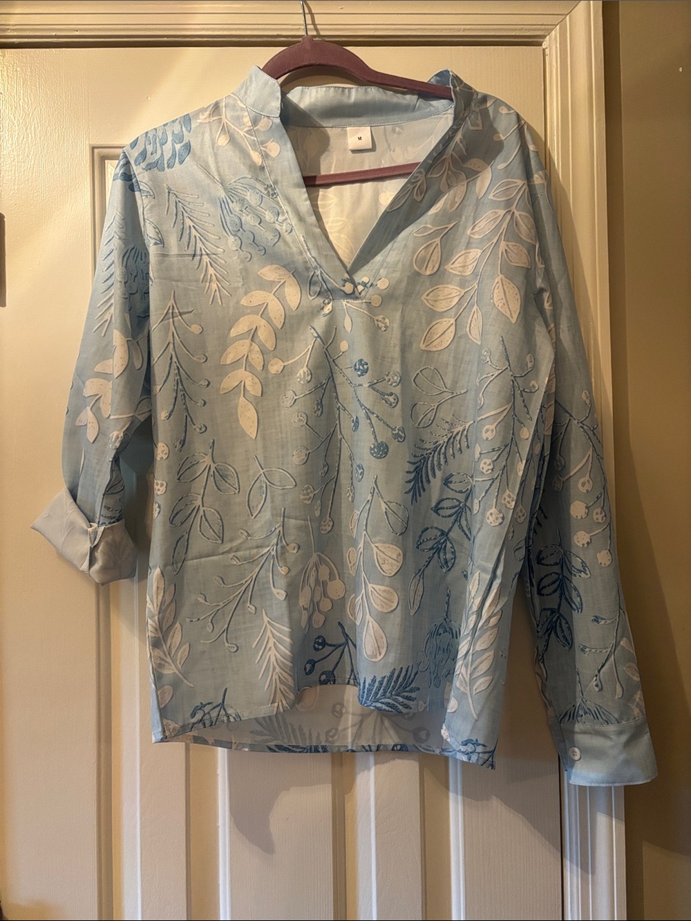 Light Blue Floral V-Neck Tunic Blouse